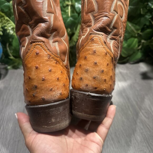 Tony Lama Full Ostrich Leather El Rey Western Brown Boots 8238 Men 7 NARROW main image 5